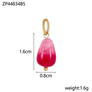 Pear-shaped pink stone pendant with dimensions of 1.6cm by 0.8cm and 1.6g weight info