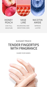 Gedetailleerde weergave perzik handcrème met vaseline en niacinamide voor hydratatie