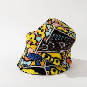 Plush Bucket Hat Lamb Wool Thickened Warm Winter Comic Cartoon Print Streetwear Unisex Fisherman Hat