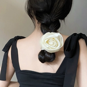 Rose Flower Scrunchie Satin Satin Large Floral Hair Tie French Retro Elegant Elastic Ponytail Holder For Women Girls