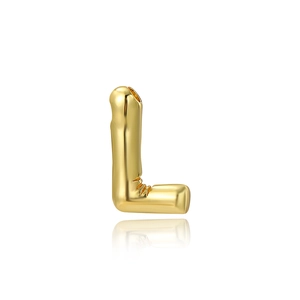 Detailed view of polished 18K gold-plated letter L pendant with a smooth 3D metallic finish