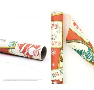 Close-up of 80g vintage art paper rolls with Santa Claus and festive holiday patterns