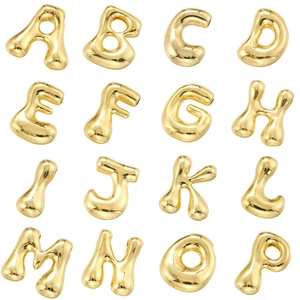 Bubble style alphabet beads A to P in shiny gold finish for DIY jewelry making