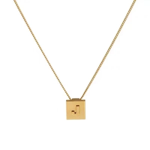 Chic 18K gold plated titanium steel necklace with square letter J pendant for women