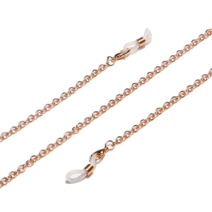 Goldene feine Brillenkette mit weißen Anti-Rutsch-Silikonschlaufen und Metallspulen