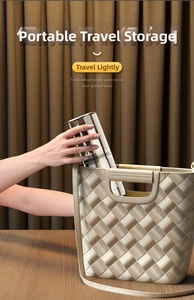 Portable travel toothbrush cup with metallic seal fits easily into a woven tote bag