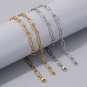 Collier Chaîne Trombone Texturé Minimaliste Acier Inoxydable Maillons Géométriques Bijoux Pour Femmes Élégant