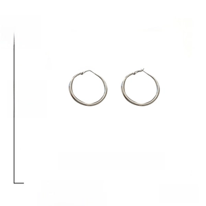 Detail showing 4.9cm large silver hoop earrings with 925 silver needles and alloy material