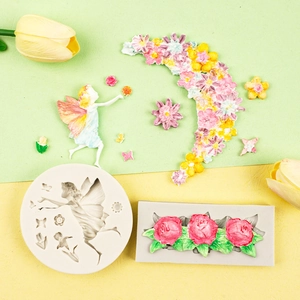 Moule en silicone avec fée, lune et roses pour fondant et chocolat de bricolage manuel