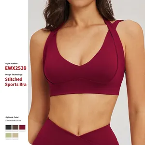 Damen Nude Feel Sport BH V-Ausschnitt Überkreuzter Rücken Yoga Workout Top Atmungsaktiver Fitness Gym BH Mit Herausnehmbaren Polstern
