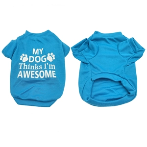 Blue dog t-shirt detail showing front print and back cut on clean white background