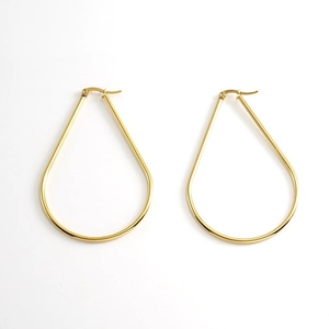 Minimalist golden stainless steel teardrop hoop earrings with polished finish