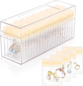 Detailed view of clear acrylic jewelry storage box with anti-oxidation PVC sealed bags