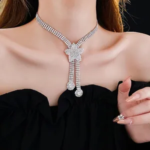Luxury rhinestone choker set with sparkling star pendant and elegant dangling tassels