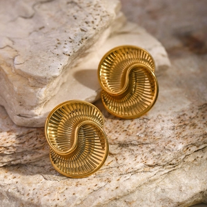 18k gold-plated stainless steel teardrop spiral earrings with shell texture on stone