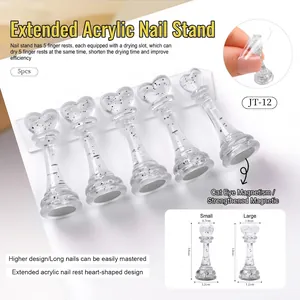 Detail of 5-piece heart-shaped nail tip stands with magnetic bases in sparkling acrylic