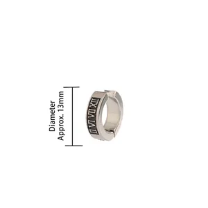 Silver titanium steel ear cuff with Roman numerals and brushed finish, 13mm diameter