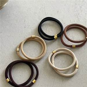 Twill Elastic Hair Ties High Elasticity Ponytail Holders With Matte Gold Metal Buckle Coffee Tone Solid Color For Women