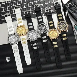 Men's business sport watches with silicone straps and large dials on a keyboard background