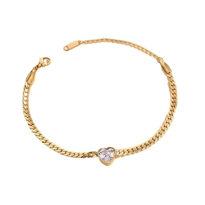 Minimalist gold heart-shaped zircon snake chain bracelet with adjustable lobster clasp