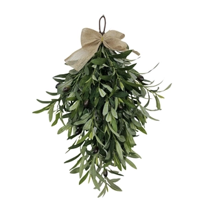 Artificial olive leaf wall hanging with faux fruit and burlap bow for home decor