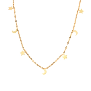 Collier en acier inoxydable doré avec breloques étoile et croissant de lune élégant