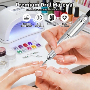 Professional silver nail drill handle with various alloy bits for manicure and pedicure