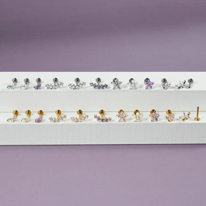 Surgical stainless steel labret set with opal stones in silver and gold finishes