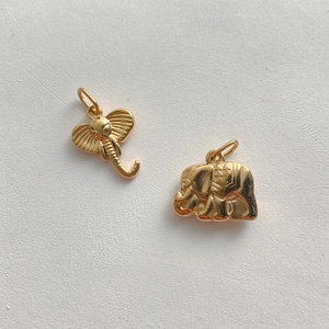 14K gold plated elephant charms with detailed textures for DIY jewelry making