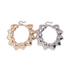 Polished metal heart choker necklaces in rose gold and silver finishes for women