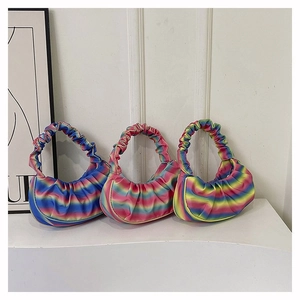 Three pleated rainbow cloud bags with gradient colors and soft shoulder straps