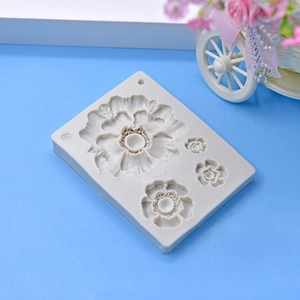 Daisy flower silicone mold with 4 floral patterns for fondant and cake decoration