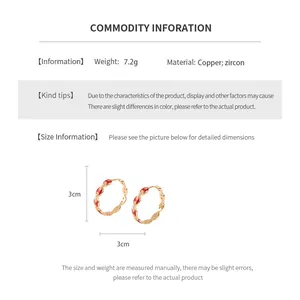 Detailed size specifications for 18k gold-plated zircon pig nose earrings, 3x3cm and 7.2g
