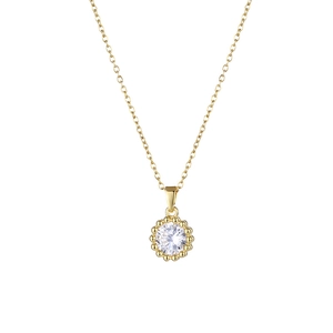 Collana in acciaio inossidabile placcato oro 18k con pendente in zircone rotondo e perle