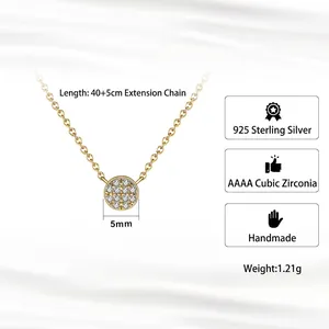 Exquise chaîne en argent 925 avec un petit pendentif rond serti de micro-pavé de zircon AAA