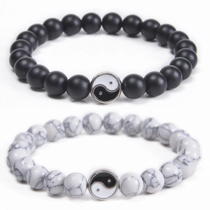 Yin Yang Tai Chi Beaded Bracelet Natural Stone Lava Tiger Eye Matte Agate White Turquoise Couple Friendship Handmade Jewelry