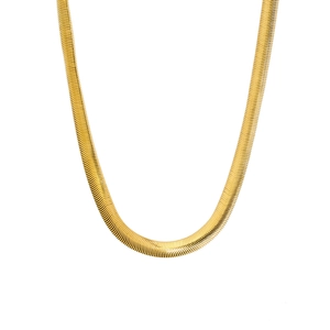 Minimalist 18K gold plated flat snake chain necklace with sleek metallic luster for women