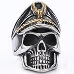 Detailed close-up of retro gothic skull ring featuring a military cap with gold eagle crest