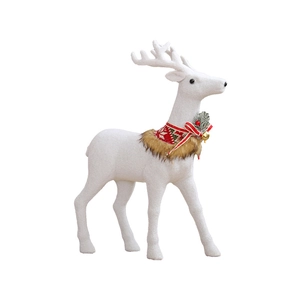 White Christmas reindeer figurine with red bow and golden bell decoration for holiday decor