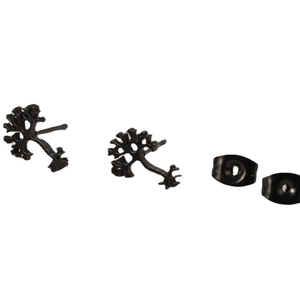 Black tree of life stud earrings in 18K gold plated stainless steel with butterfly backs