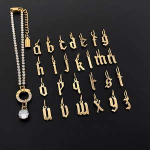Gothic lowercase letter charms with rhinestone crystal bracelet for DIY jewelry making