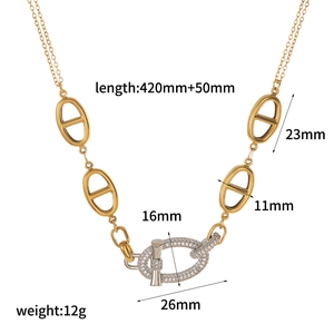 Luxe stainless steel zircon necklace with dimensions 420mm+50mm and 12g weight specs
