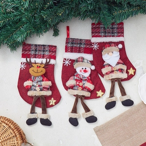 Three-piece Christmas stockings set with 3D Santa Snowman Reindeer hanging dolls