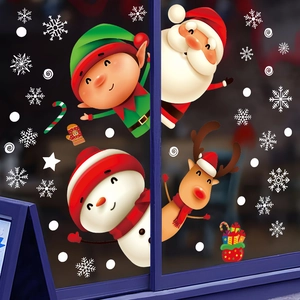 Stickers de Noël statiques pour fenêtres avec Père Noël, bonhomme de neige et renne