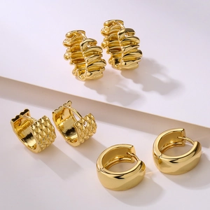 Chunky Hoop Earrings Gold Plated Copper Minimalist Vintage Geometric Huggie Earrings For Women INS Style Jewelry Accessory