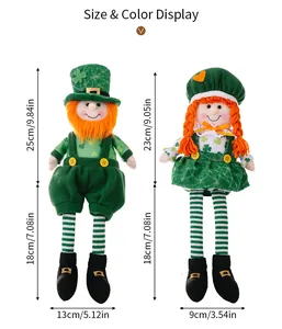 Size chart for St. Patrick's Day plush gnomes with specific height and width measurements
