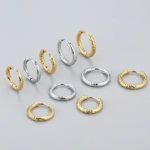 Stainless Steel Hoop Earrings Twisted Hammered Textured Geometric Huggie Earrings For Men Women Fashion Jewelry