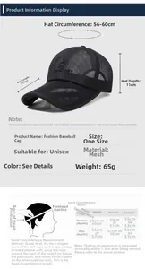 Size information chart for mesh baseball cap showing 11.5cm brim and 56-60cm circumference