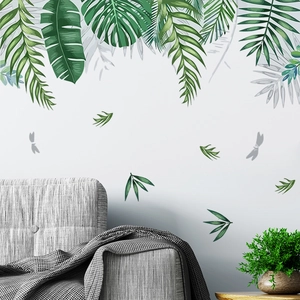 Adesivi murali con foglie tropicali verdi e monstera per decorazione parete salotto