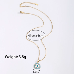 Gold stainless steel evil eye triangle pendant necklace with blue enamel and colorful stones